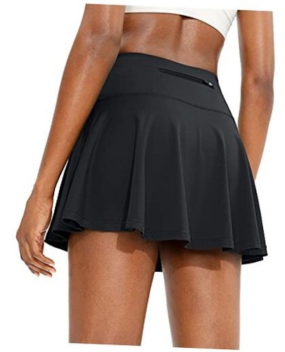 Pleated Tennis Skirt for Women with 4 Pockets Women's High Medium Black