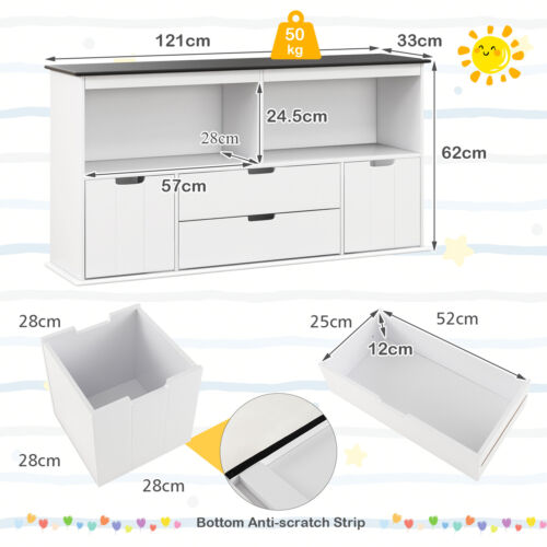 Kids Toy Storage Organizer Wooden Bookshelf TV Stand w/ Drawers Blackboard Top - Picture 9 of 10