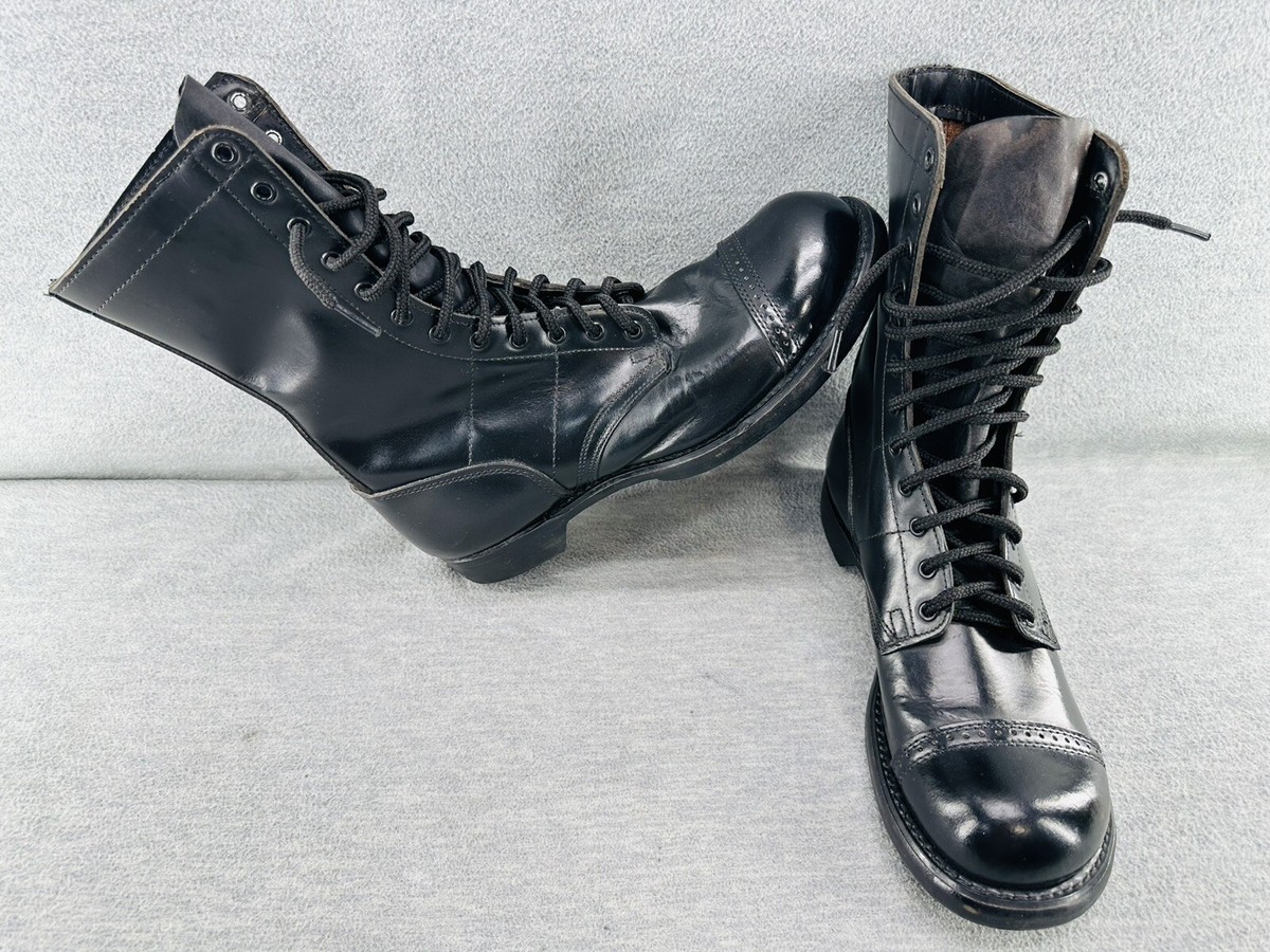 USA製9 1/2パンチドキャップトゥ パラシュート ブーツ　ジャンプブーツ DOUBLE H BRAND 975 - Paratrooper Jump Boots Black Leather Men's