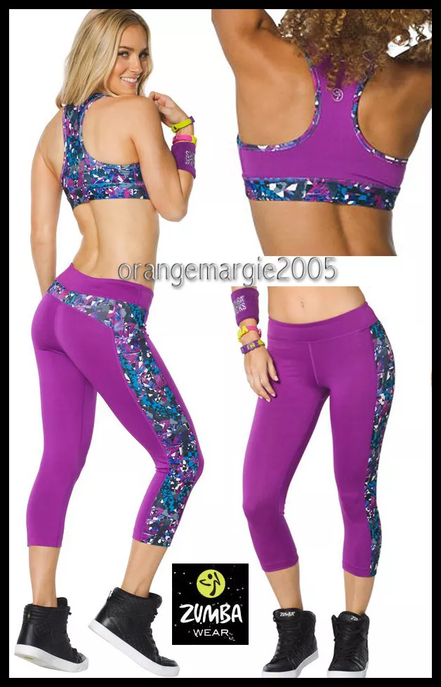 ZUMBA Double Layer Tank w Built-in-Bra Top + Mashed Up Capri Leggings 2  Pieces