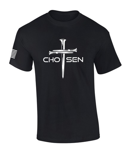 Mens Christian Shirt Nail Cross Chosen Short Sleeve T-shirt Graphic Tee