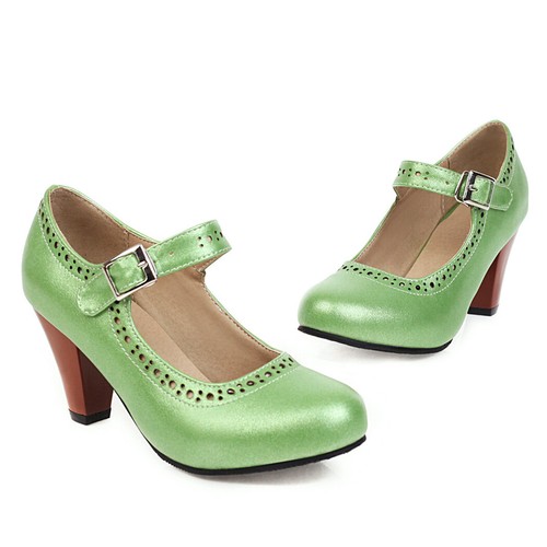 Women's Mary Janes Sweet Lolita Buckle High Heels Ankle Strap Pumps Brogue Shoes - Picture 10 of 28