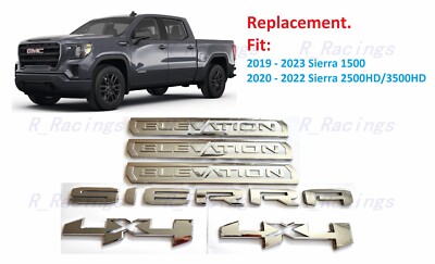 6PCS Chrome Elevation Bed 4x4 Sierra Emblem 2019+ Sierra 1500 2500HD 3500HD