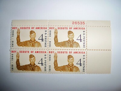 BSA, Plate Block of 1960 Boy Scout Stamps (Great Gift for Eagle Court of Honor)