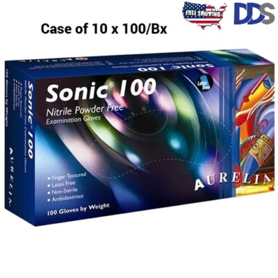 Aurelia Sonic 100 Nitrile Exam Gloves Medium, Powder Free, Indigo Blue, Case