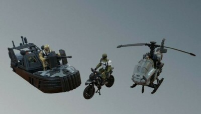 True Heroes Sentry Outpost Boat Helicopter Motorcycle & 4 Action Figures 2014