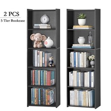 2 PCS 5-Tier Bookcase Bookshelf Open Shelf Storage Rack for Display Black