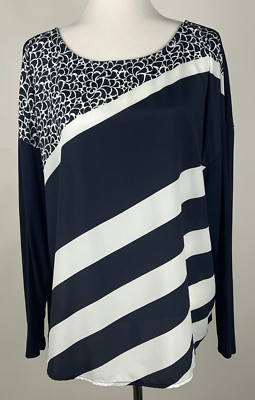 CHICO'S L/S 'Touch of Cool Woven Front Top' (Knit Back) - 4 (20) Navy White
