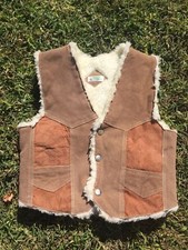 Vintage 60s 70s Genuine Leather Suede Sherpa Vest Hippie Costume Boho Festival