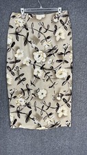 Vintage Handmade Maxi Skirt 35" Waist Women's Size 12-14 Tan Floral Slit 90s Y2K