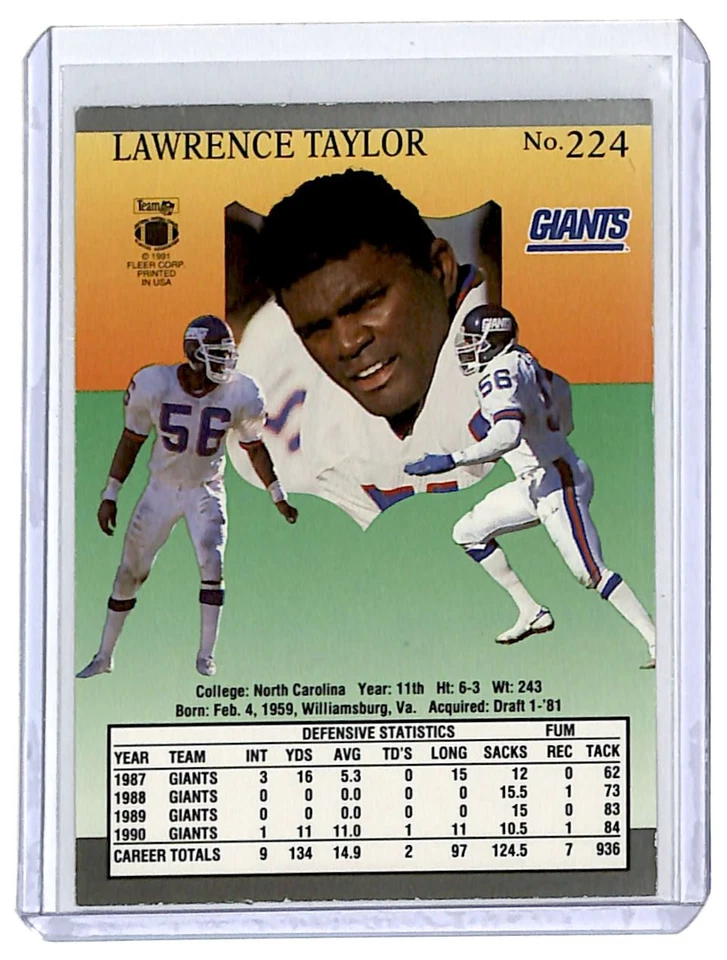 1991 Ultra Lawrence Taylor New York Giants #224 - Image 2 of 2