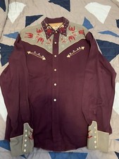 Vintage 1950s California Ranchwear Western Cowboy Gabardine Snap Shirt 16