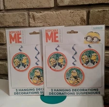 Lot of 2 Despicable Me Minions 2 Sided Hanging Birthday Decorations