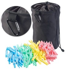 PEARL Robuster Wäscheklammer-Beutel mit Karabiner-Haken, 100 Klammern