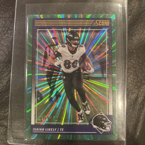 ๐2024 Score Isaiah Likely 21 green spokes parallel football card /180 Ravens