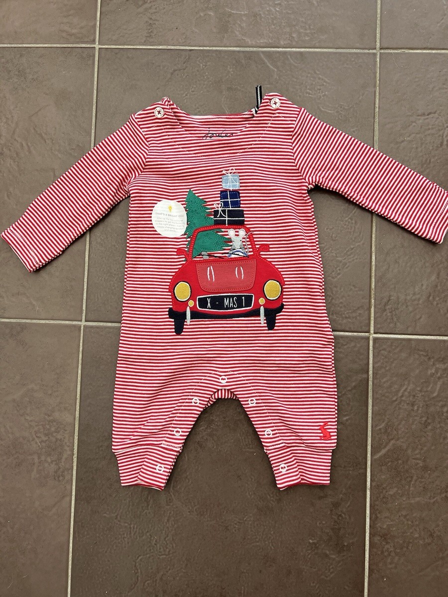 JOULES Christmas Babygrow Age 9-12 Months Red White Stripe Festive  Romper
