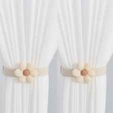 Set of 2 Elegant Floral Daisy Curtain Tiebacks with Adjustable Elastic Bands