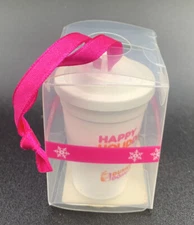Dunkin Donuts "Happy Holidays" To-Go Coffee Cup 2008 Christmas Ornament Pink