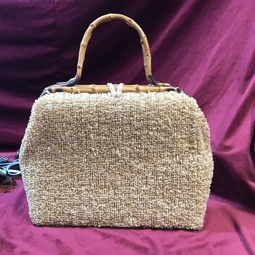 Vintage 40s Straw bamboo Hand Bag Japan Purse 50s 60s Raffia Novelty MCM Large - Picture 4 of 8