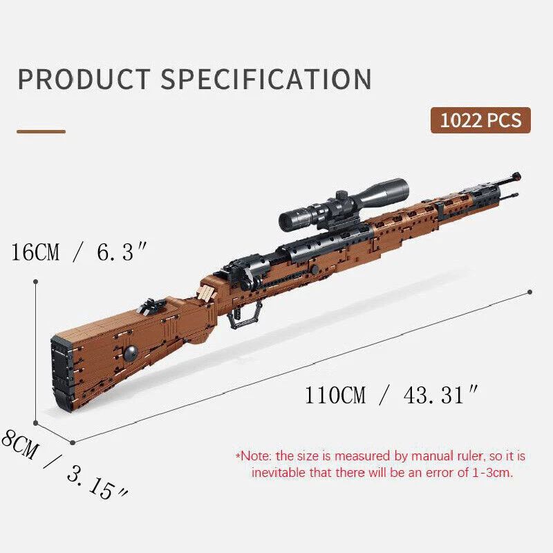 NEW 1022Pcs Model Set 1:1 98K Sniper Rifle Building Blocks Toys Collection - Image 3 of 4