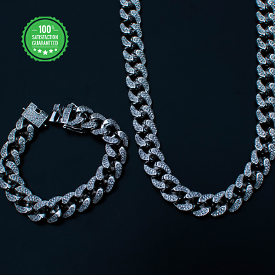 14k White Gold Diamond Cuban Link 