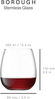 NEU LSA Borough Stielloses Wein Wasser Glas 455ml Klar Spülmaschinenfest BG11 4er Set