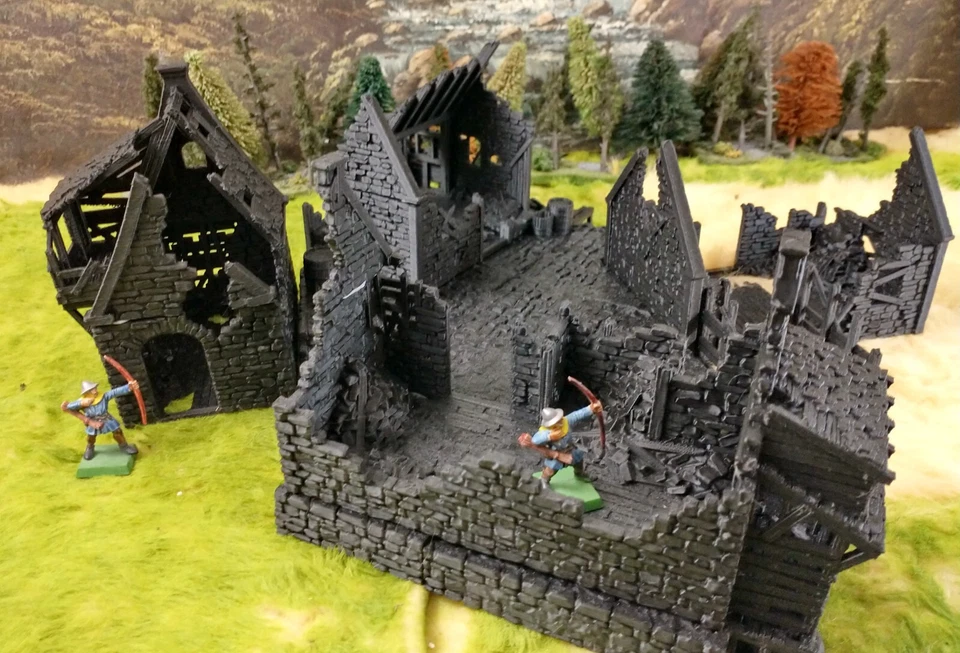 Barrios marginales Grimdale con patio 28 mm terreno de pueblo en ruinas D&D Warhammer Mordheim Foto 3 de 4