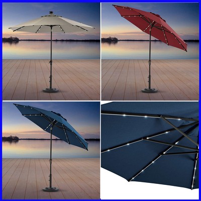 Patio Umbrella Aluminum Blue 10 Led Solar Auto Tilt Rechargeable Led Lights Garden Patio Umbrellas Home Garden Worldenergy Ae