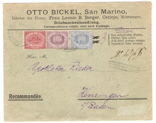1895 SAN MARINO, Nr. 26-29-31 Blaue Lira auf Brief RAR Zertifikat A.Diena - Bild 2 von 3