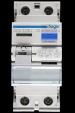 HAGER 25 AMP 30mA DOUBLE POLE RCCB TYPE A CDA225U 161489