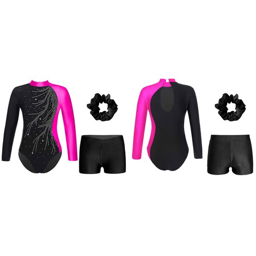 Kids Girl Outfits Shiny Set Rhinestone Dancewear Performance Shorts Adorned - Picture 62 of 86