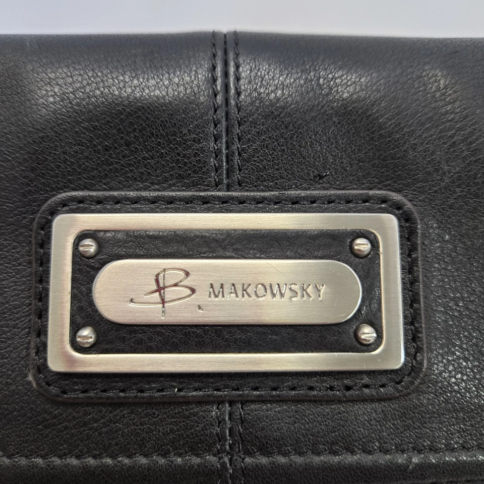 Cartera de cuero negra B Makowsky para mujer interior de leopardo cremalleras exteriores e interiores Foto 2 de 4