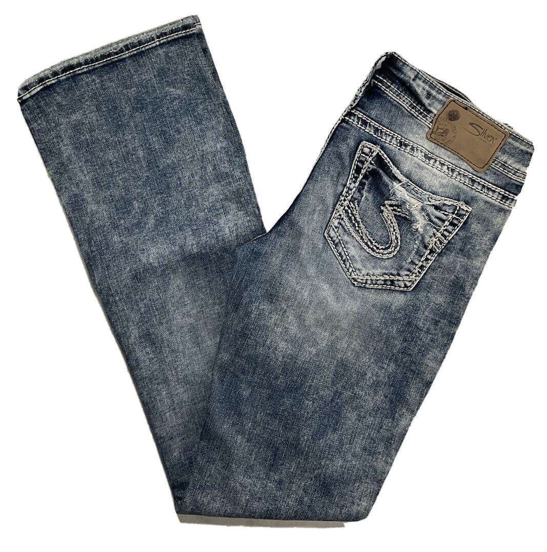 Silver Jeans Aiko Bootcut Mid Rise Stretch Blowout Light Wash 27/33 30/31 DEFECT