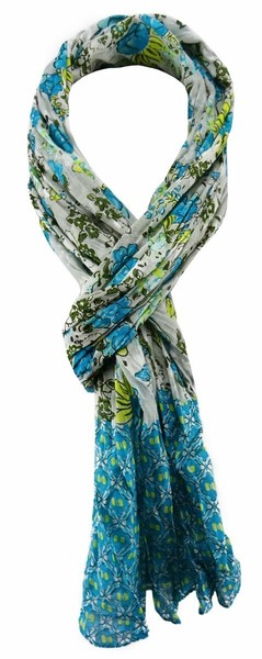 Tigertie Schal In TüRkis Gelb Braun Grau Gemustert - Gr. 180 X 50 Cm-image