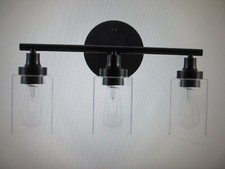 Merra 17 in 3-Light Modern Matte Black Vanity-Light with Clear Glass Shade