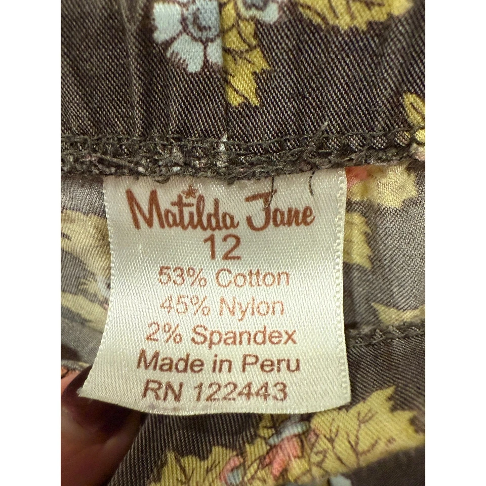 Pantalones florales Matilda Jane Field Trip Thelma marrón con volantes talla 12 vintage en muy buen estado Foto 3 de 4