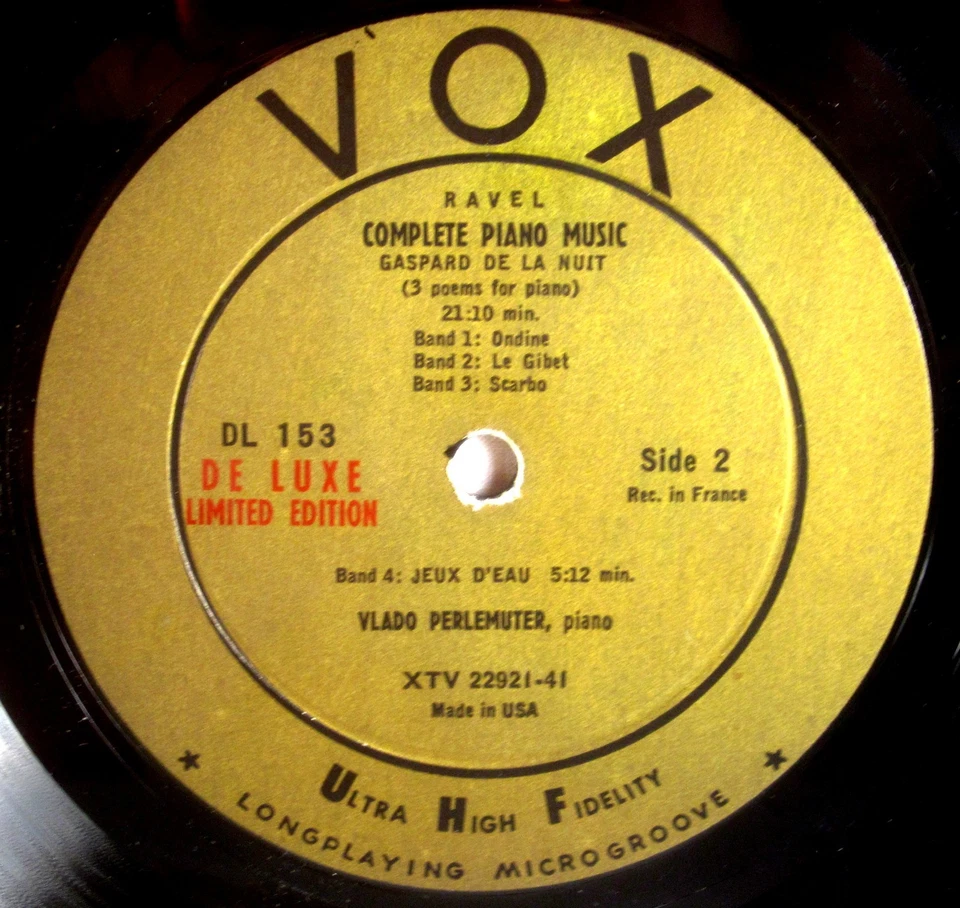VOX  Ravel VLADO PERLEMUTER Complete Piano Music LP #2 GOLD LABEL DL-153 EX - Image 2 of 4