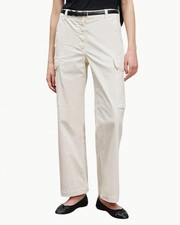 395 NILI LOTAN Beige Cotton Relaxed Straight Leg Leofred Cargo Pants Women's 6