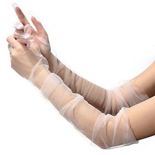 Women's Long Mesh Tulle Gloves 27.5'' Sheer Party Opera Elbow Length White