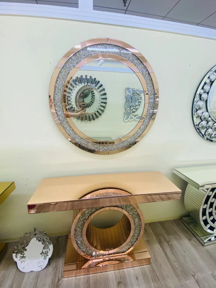 Designer Konsolentisch & Spiegel Set–Silber Hochglanz mit weißen Glitzerkristall - Bild 4 von 4
