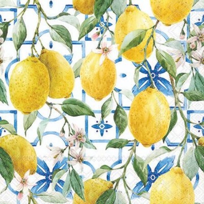 Servietten Cocktail 25x25cm 3-Lagig 20 Stück  Mediterrane Zitronen Napkin 25 Med
