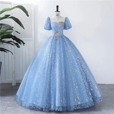 Sky Blue Ball Gown Quinceanera Dress Masquerade 15 Anos Lace Sequined Prom Dress