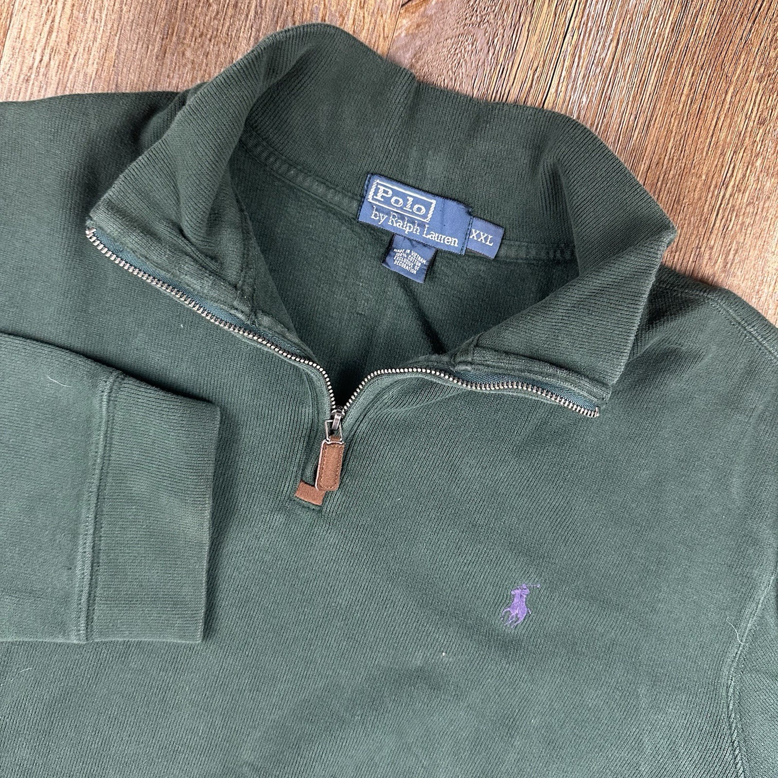 Polo Ralph Lauren 1 4 zip uomo XXL verde felpa ricamata pony