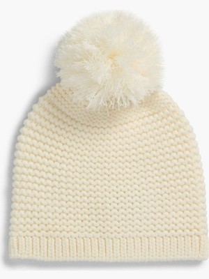 UGG Hat Beanie Fitted Womens One Size IVORY Knit Pom Pom  display picture 2