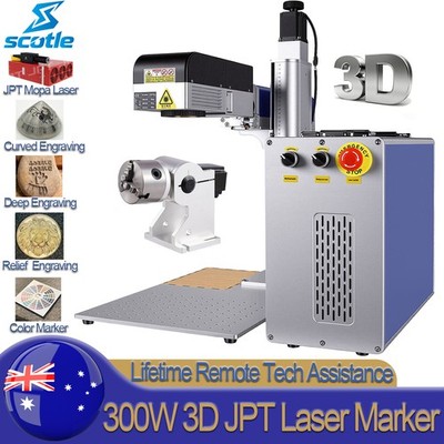 300W JPT MOPA 3D Fiber Laser Marking Machine Curved Relief Deep Engraver Rotary