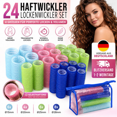 24 Haftwickler Lockenwickler Set mit Tasche | Volumen & Locken ohne Hitze Ø15 28