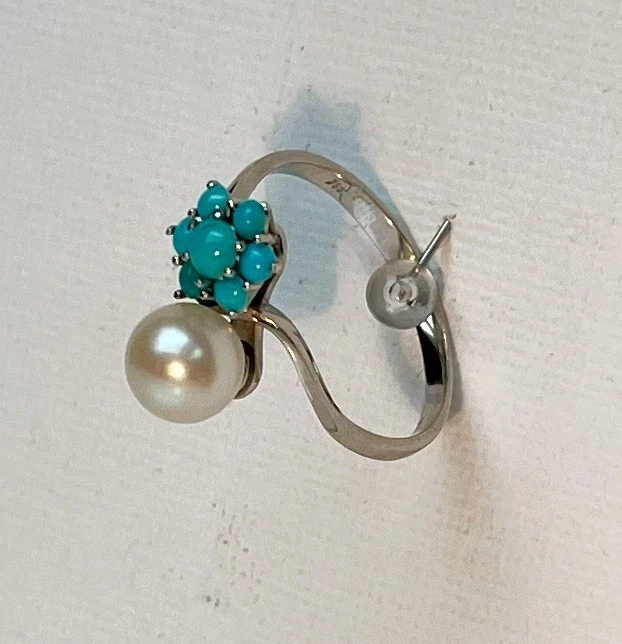 Feiner Ring Weißgold 750 mit Perle und Türkis - Bild 2 von 3