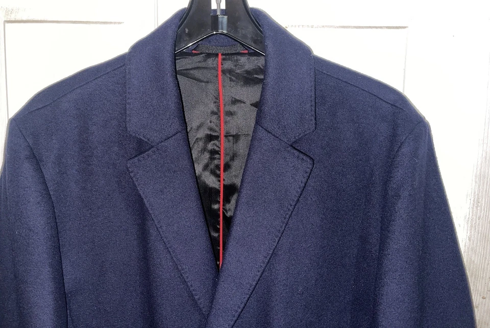 HUGO BOSS Migor Wool Cashmere Top Over Coat Dark Blue Sz 40 Slim Fit NICE! - Image 2 of 4
