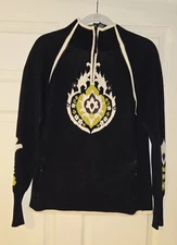 Athleta 'Stoked' Knit Sweater Women's Size Large Black Nordic Quarter-Zip Ski