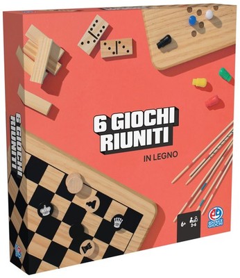 Spin Master Editrice Giochi Set von 6 klassischen Holzbrettspielen für die ga...